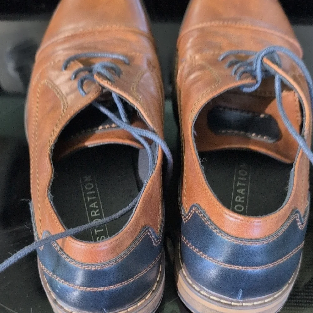 Restoration Brown Leather Oxfords with Blue Laces